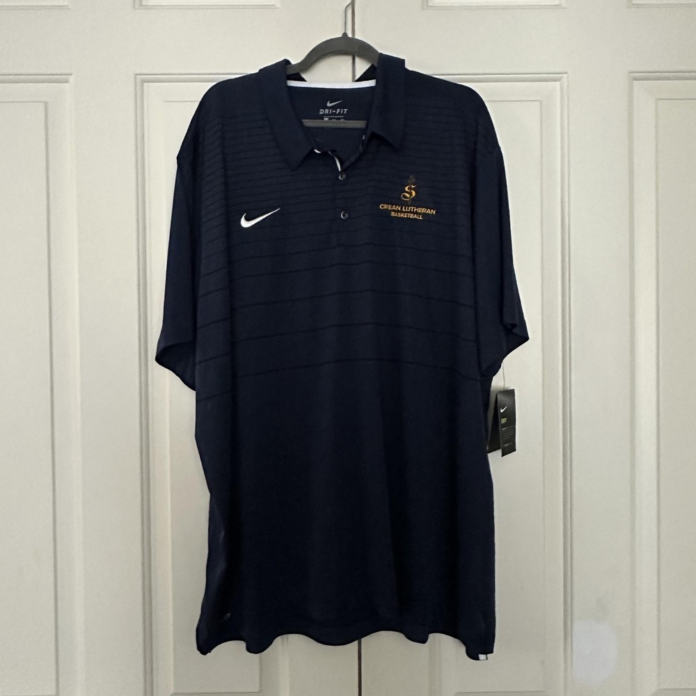 Nike Dri Fit Polo Striped Shirt Mens 3XL‎ Blue Crean Lutheran Basketball